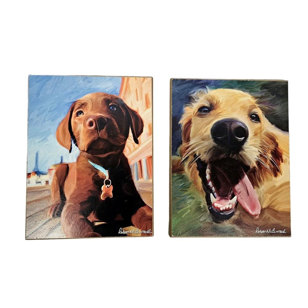 Robert McClintock‎ Dog Portrait Wall Art Set of 2 Lab Golden Retriever Wooden